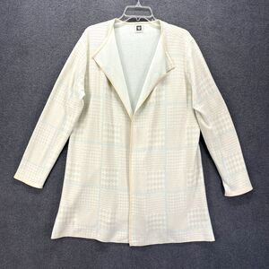 Anne Klein Cardigan Womens Beige Blue Plaid Long Sleeve cotton Blend sweater